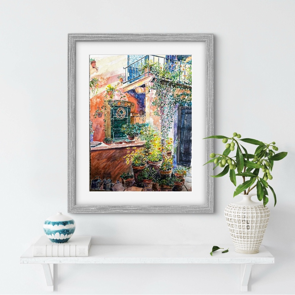 Vibrant Orange and Green Abstract Art Print